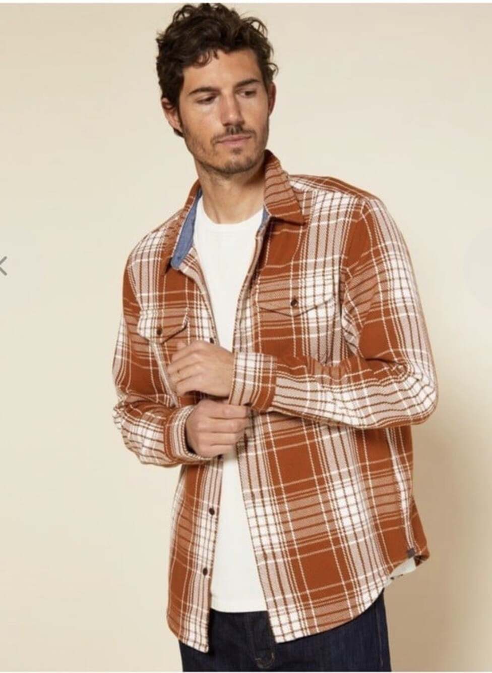 Men’s Outerknown Brown/White Plaid Button Down Organic Cotton Shirt M Outdoors